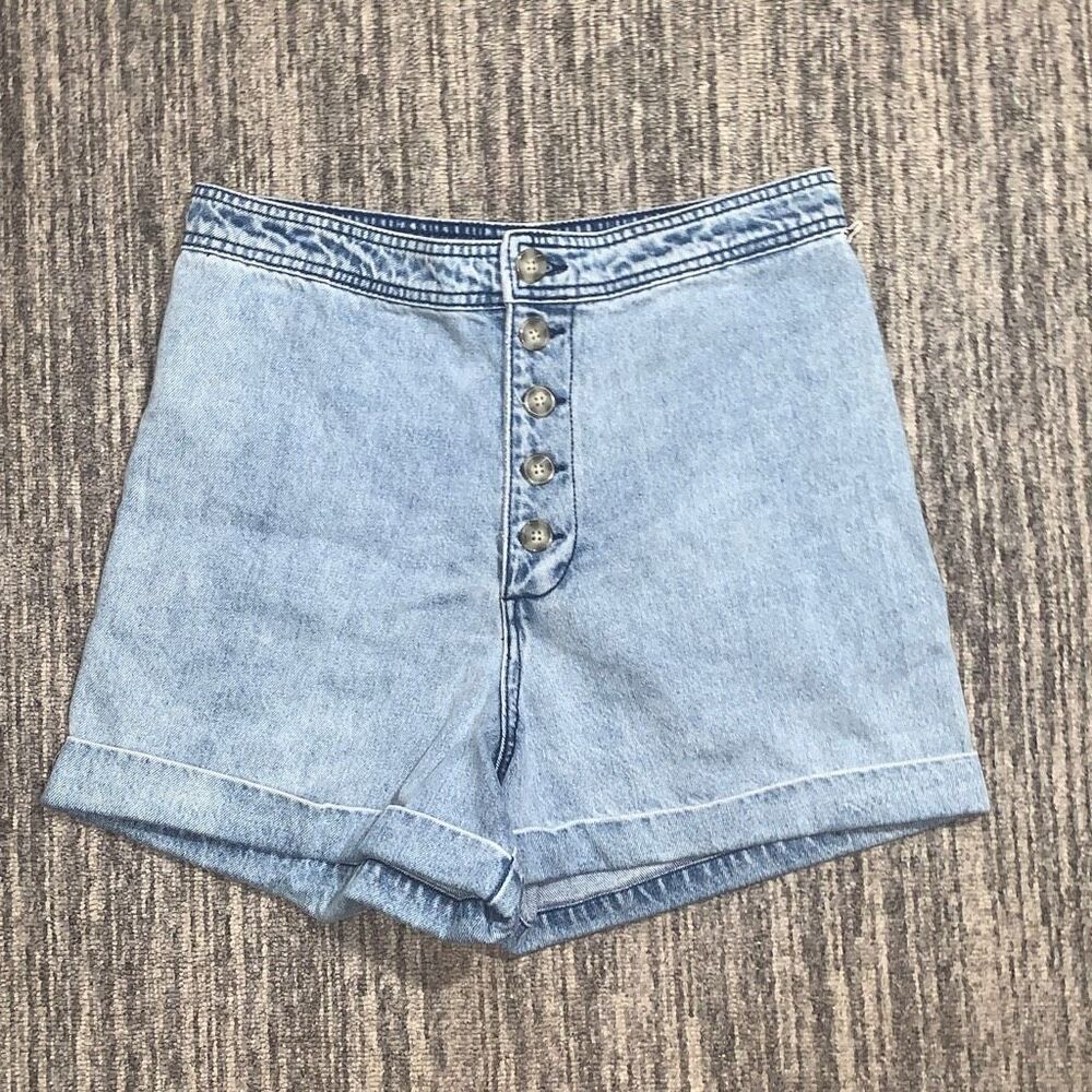 Every Womens Size 14 Button Fly Denim Shorts Blue Organic Cotton Cuffed Hem NWT